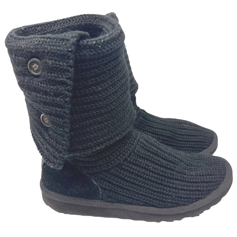 UGG Knitted Boots Womens 6 Black Classic Cardy Sweater Knit Pull On Fold Over